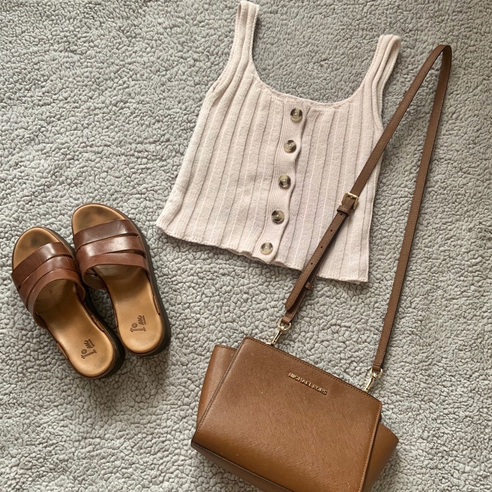 cropped button up knit tank top